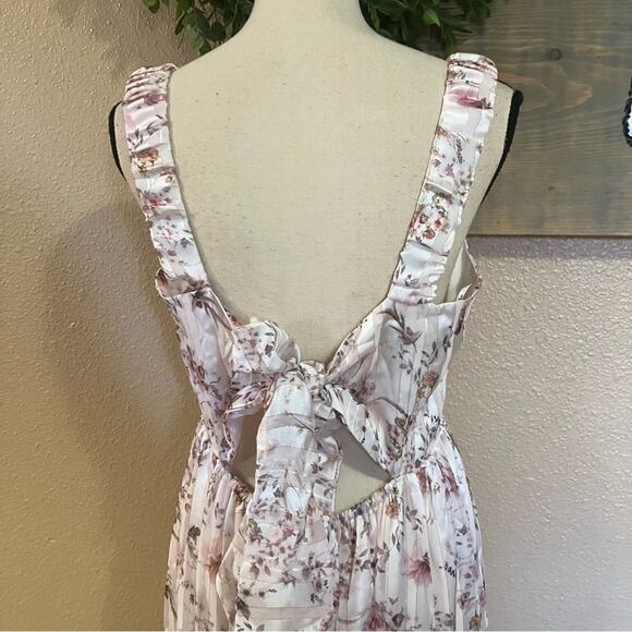 NWOT Lulus Dreamy Weekend Pink Floral Burnout Striped Lurex Midi Dress - Picture 6 of 10